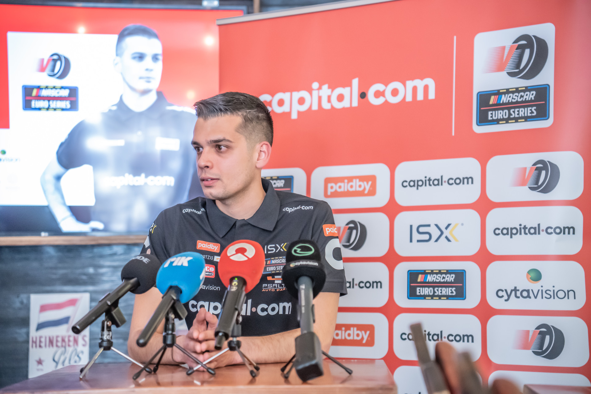 Vladimiros Tziortzis speaks to the media during his 2026 double duty announcement at Nicosia