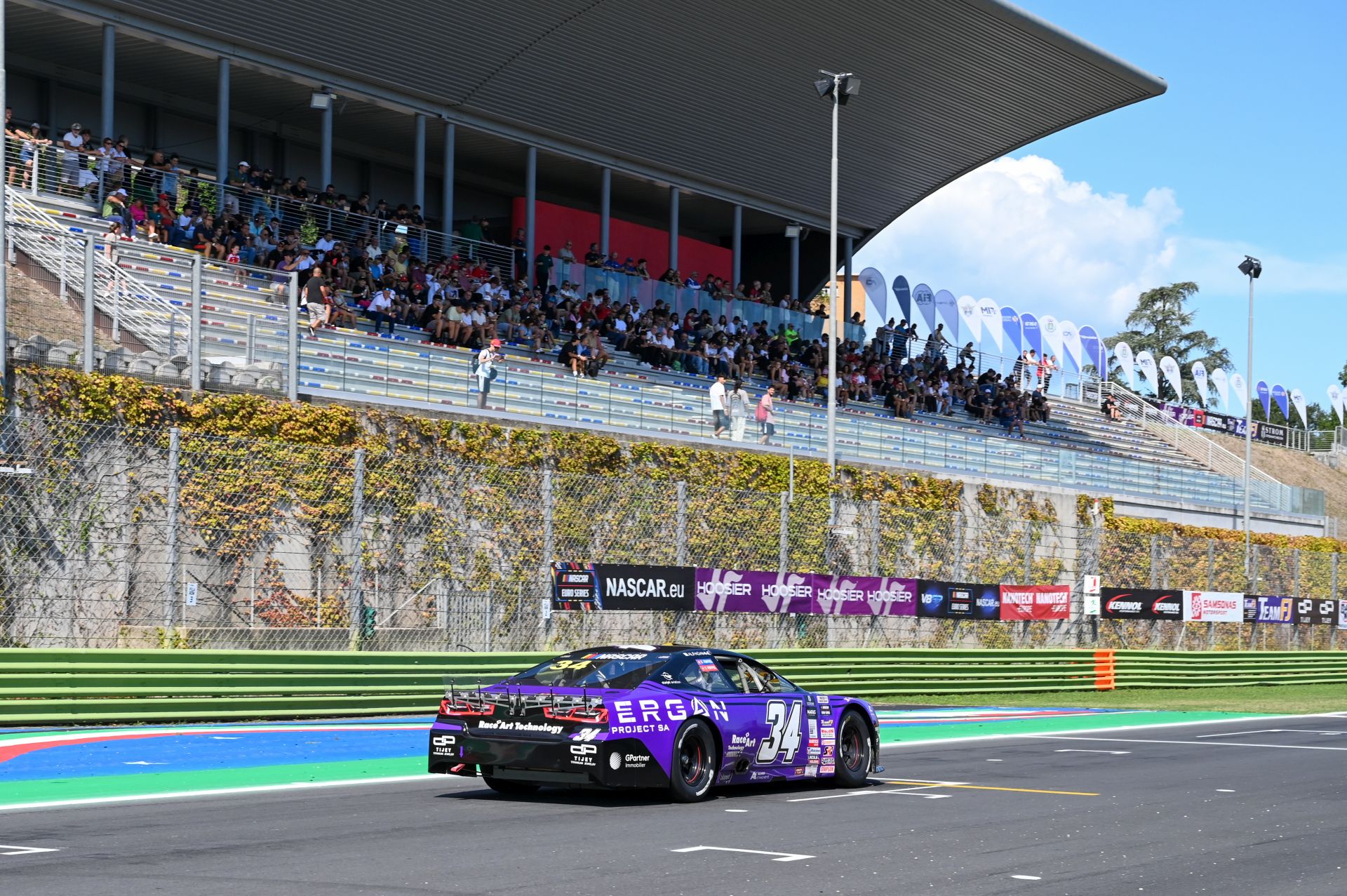 Thomas Toffel goes in front of the Vallelunga grandstands during Qualifying for the 2026 NASCAR GP Italy