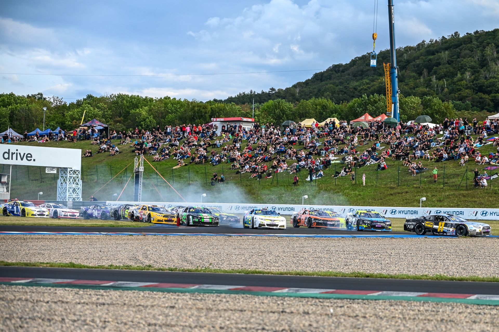 A sight of Valentino Gambarotto's dive bomb that changed the complexity of EuroNASCAR OPEN Race 1 at Most