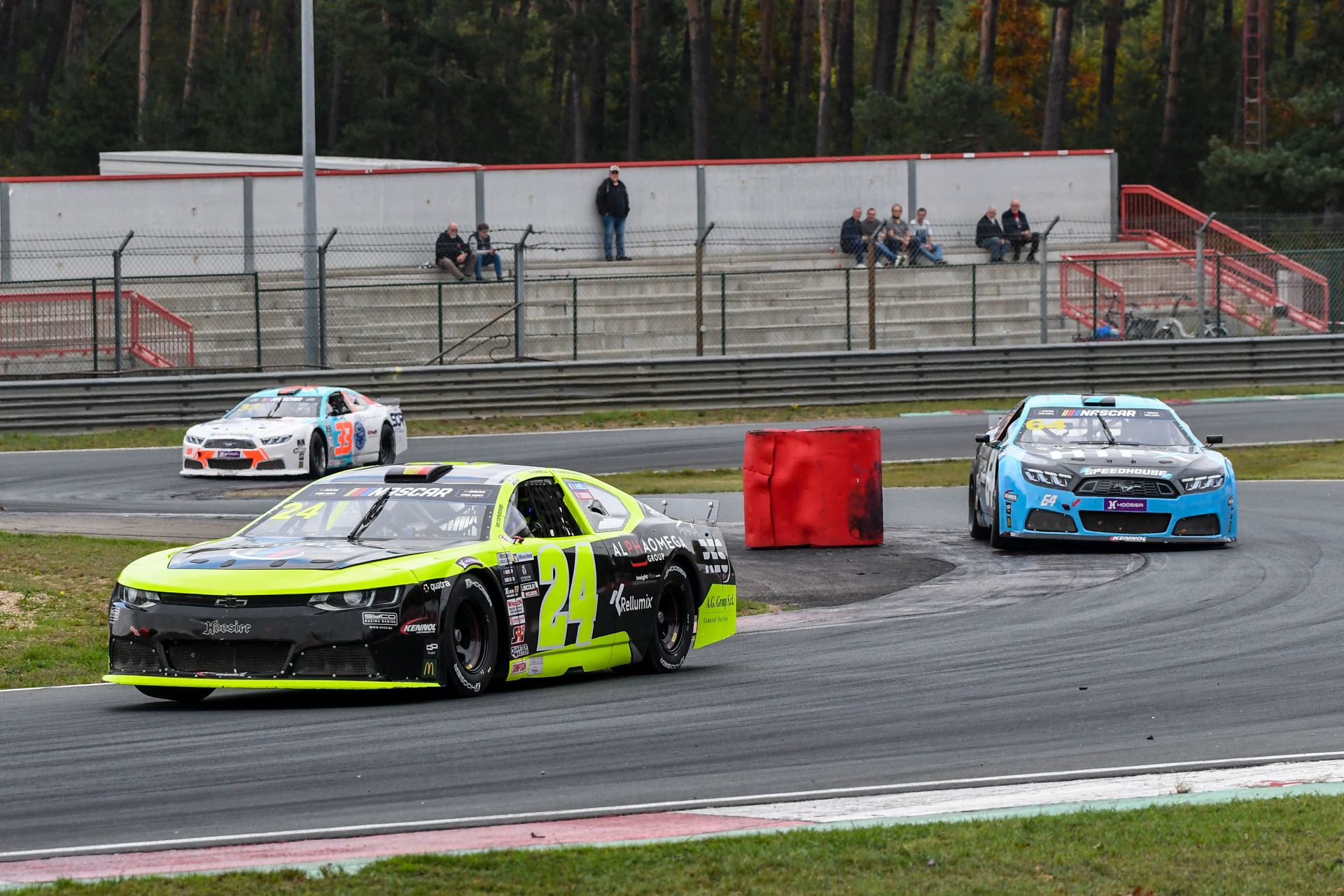 Vittorio Ghirelli (#24) leads SpeedHouse drivers Vladimiros Tziortzis (#64) and Giorgio Maggi (#33) in the Practice sessions for the 2025 EuroNASCAR Finals