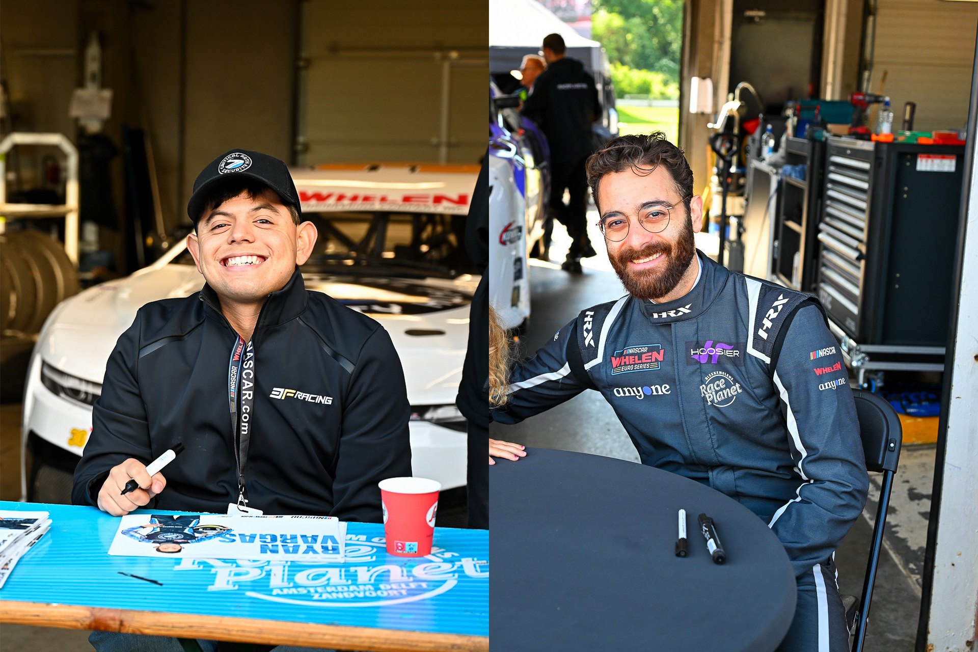 Ryan Vargas (left) and Reza Sardeha (right), the drivers for Marko Stipp Motorsport's #48 Camaro at the 2025 EuroNASCAR Finals