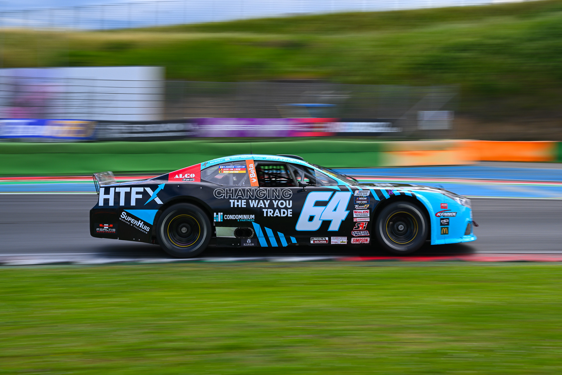 Vladimiros Tziortzis' #64 HTFX Ford from 2025, with the ALCO Filters sponsorship being highligted in the C-pillar