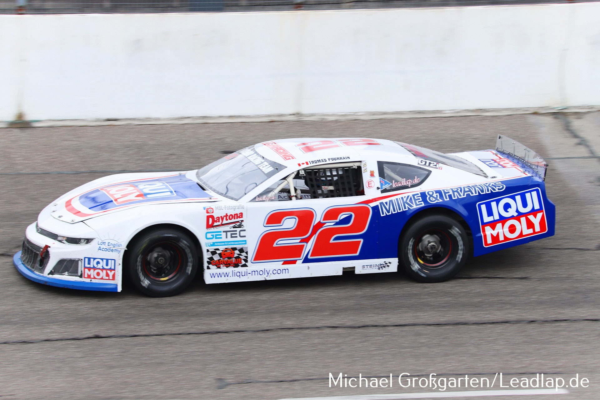 Thomas Pourrain drives the #22 Liqui-Moly Chevrolet Camaro in the 2025 V8 Oval Series championship at Raceway Venray