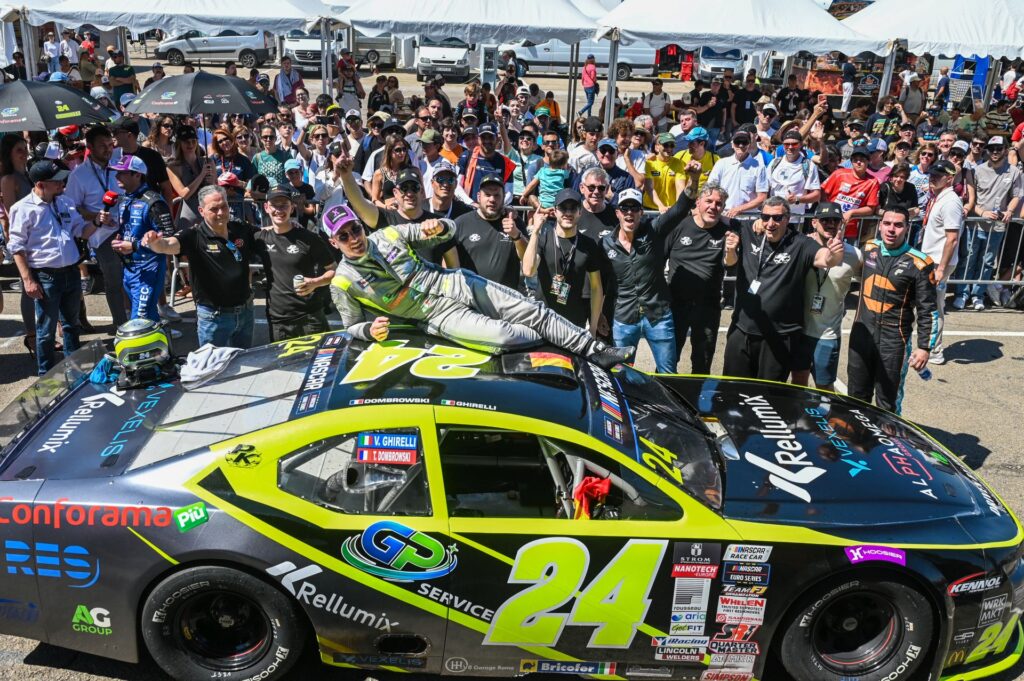 Vittorio Ghirelli poses like a model after he grabbed his first win of the 2026 EuroNASCAR season in Valencia