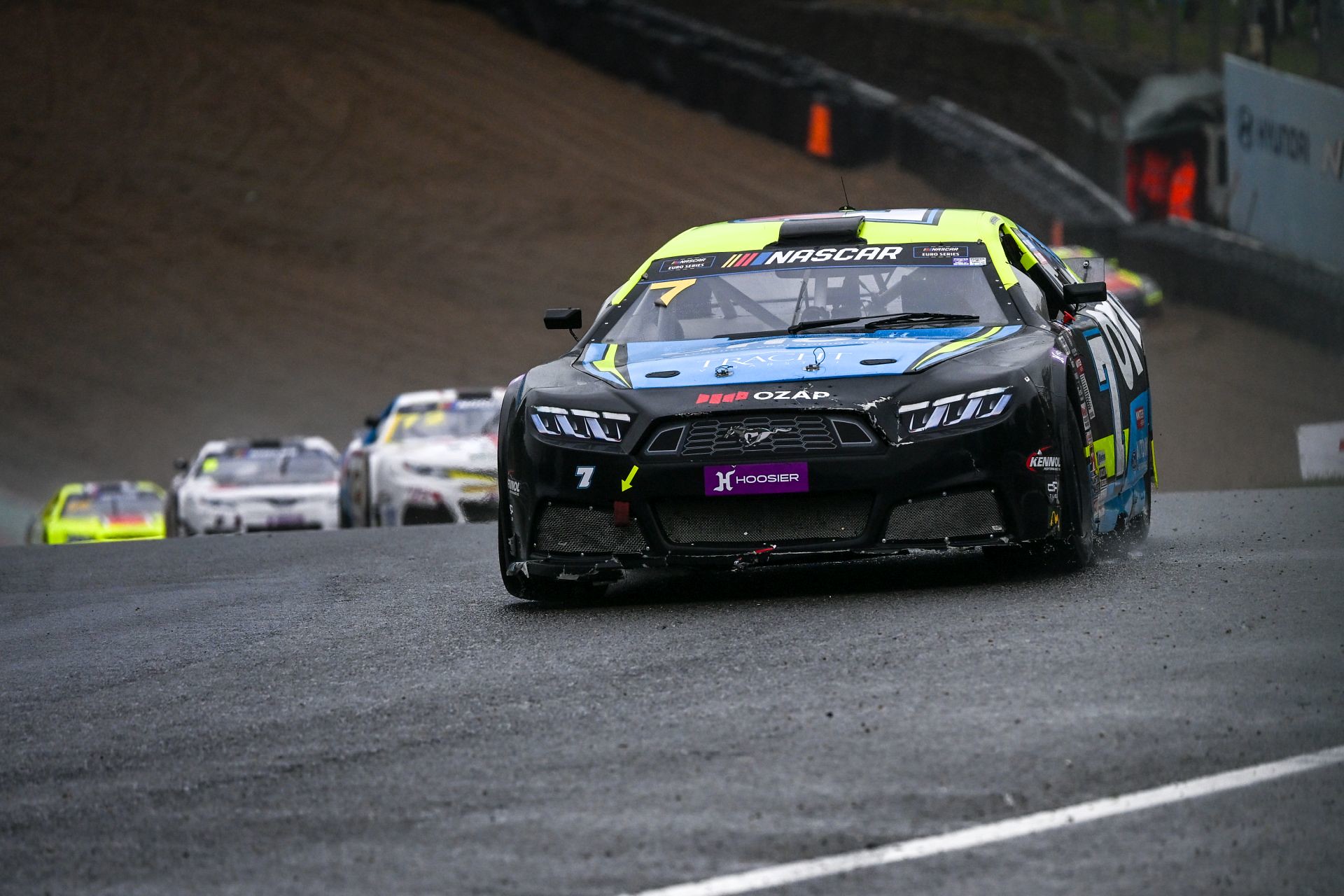 Martin Doubek leads the field in the wet conditions on his way to his first NASCAR Euro Series OPEN win of 2026